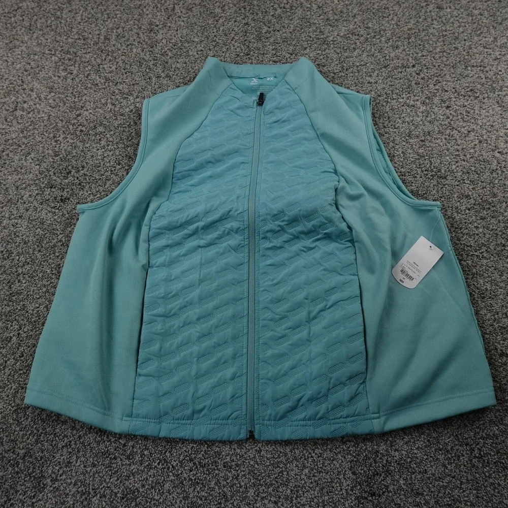 NEW Xersion Vest Womens 2X Blue‎ Full Zip Quilted Packable Jacket Gilet Coat